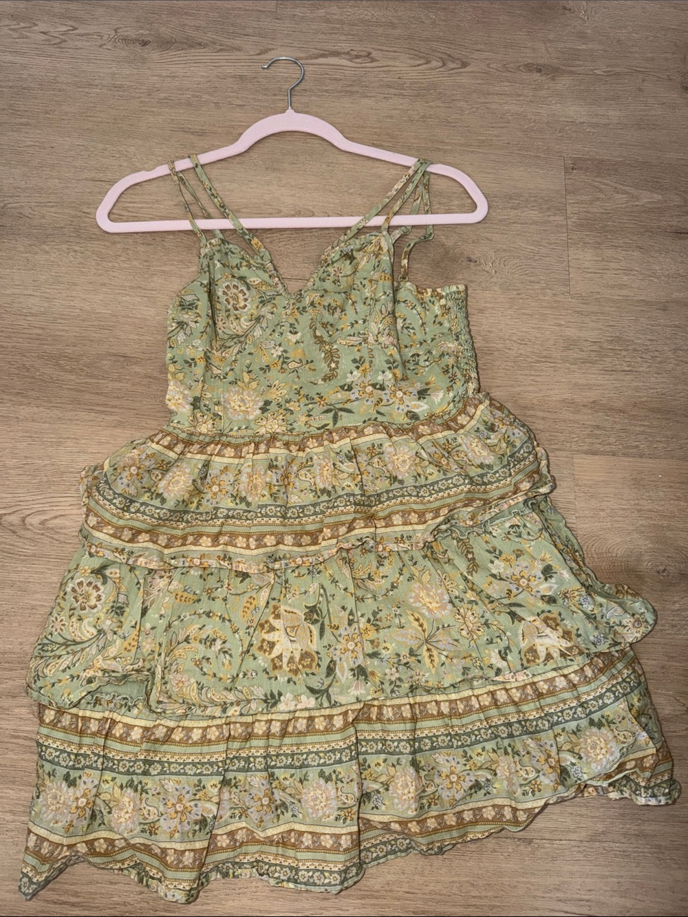 American Eagle Outfitters Sage Green Floral Tiered Sundress